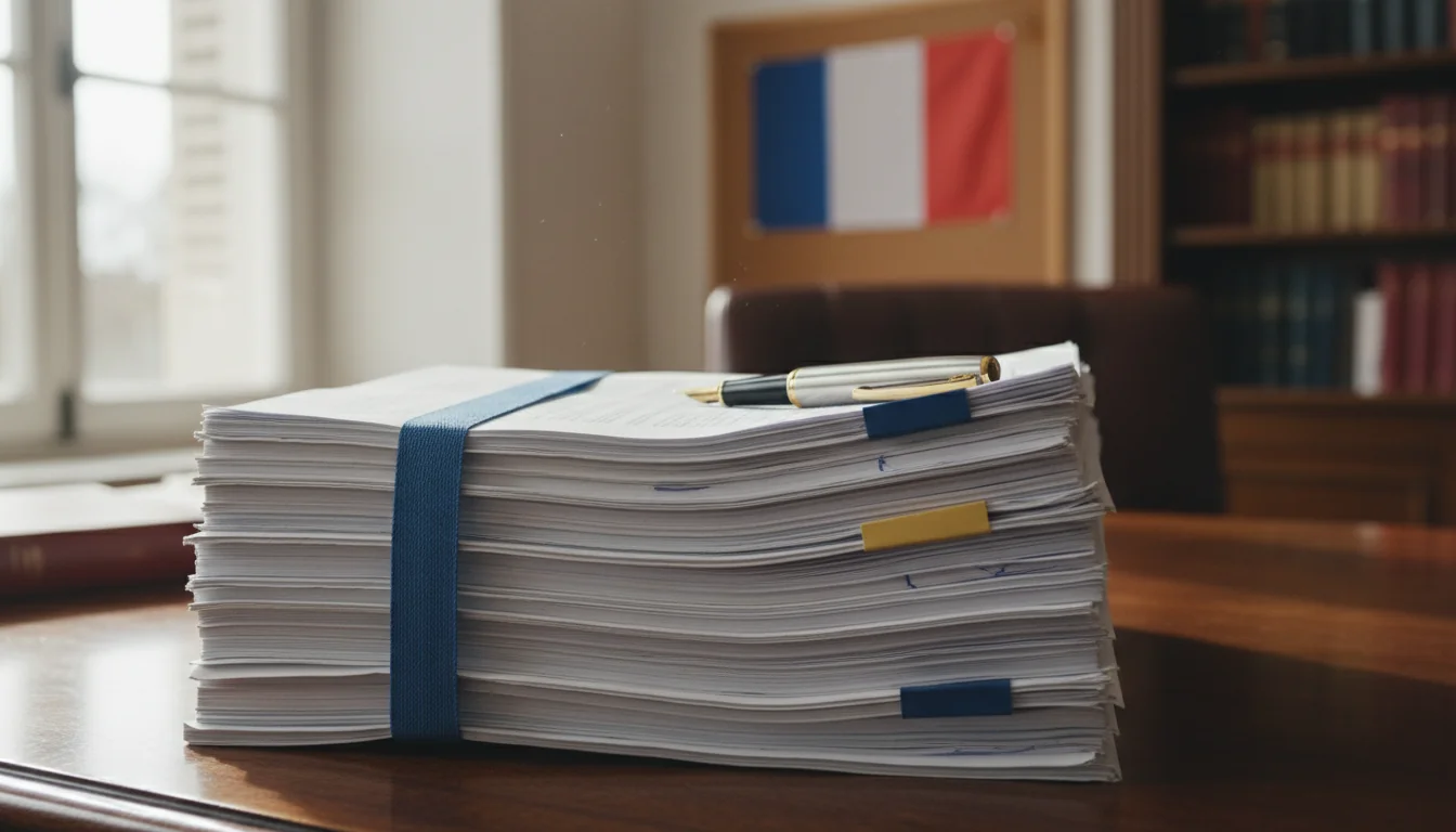 Legal documents on wooden desk