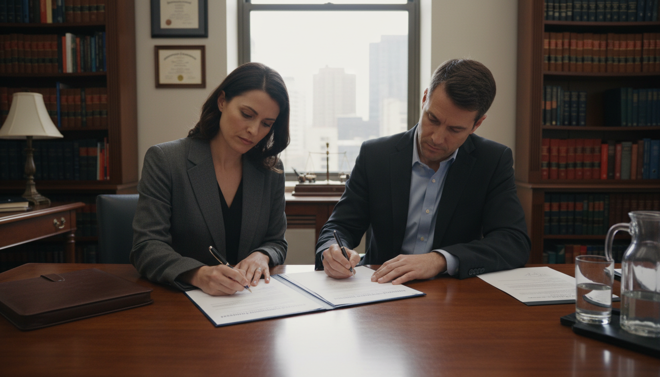 Parents signing custody agreement