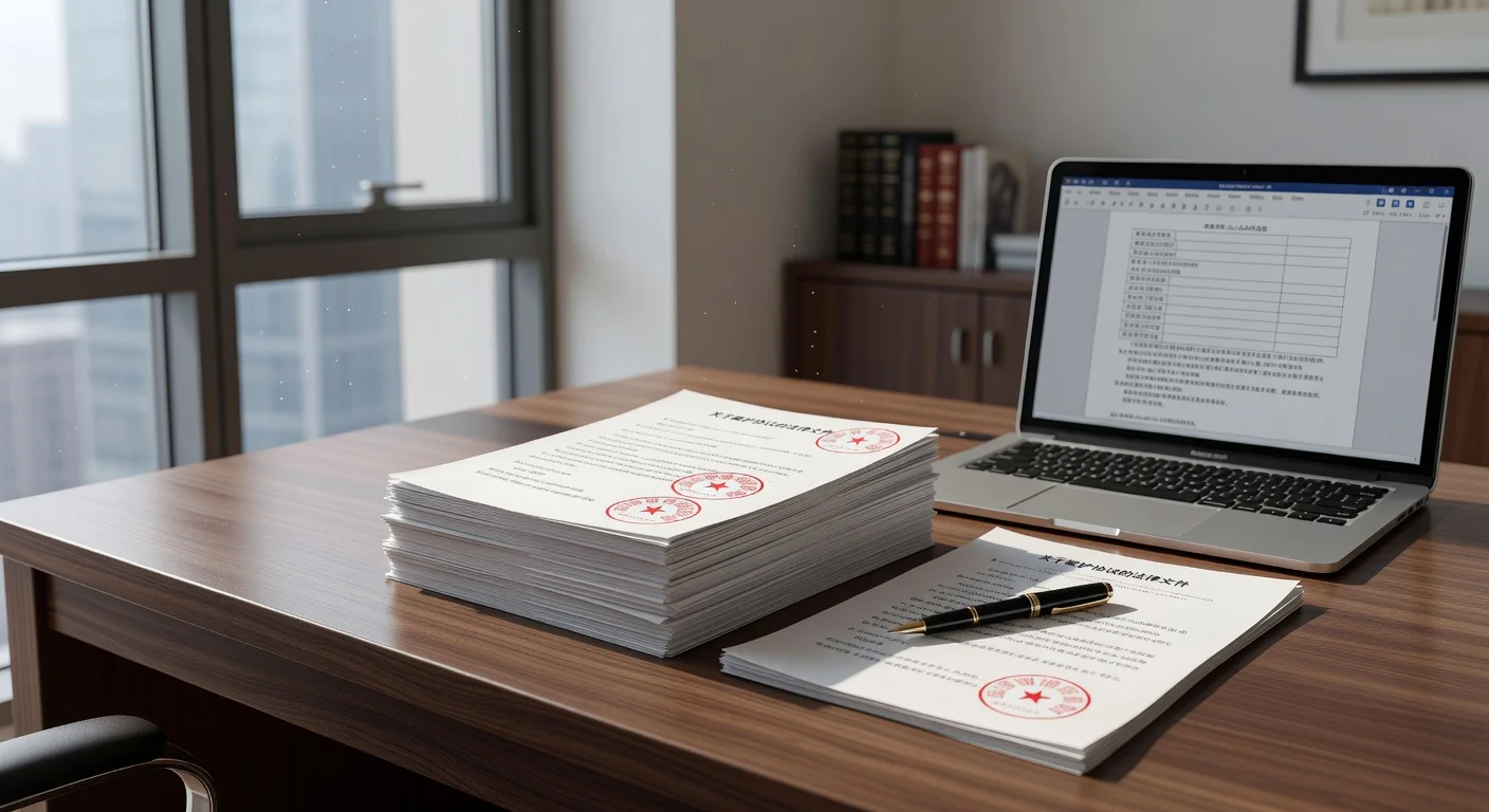 Legal documents on Chinese desk