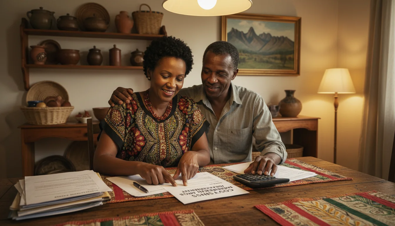 Adult owners reviewing property repair savings