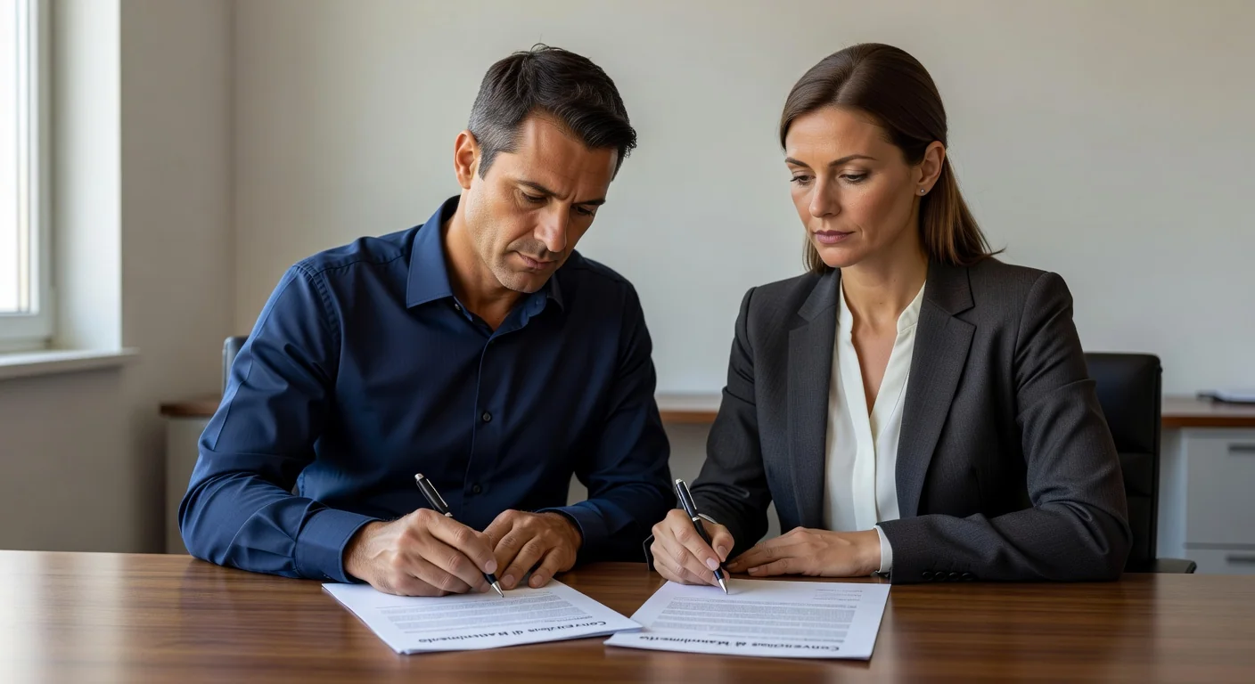 Parents signing maintenance agreement