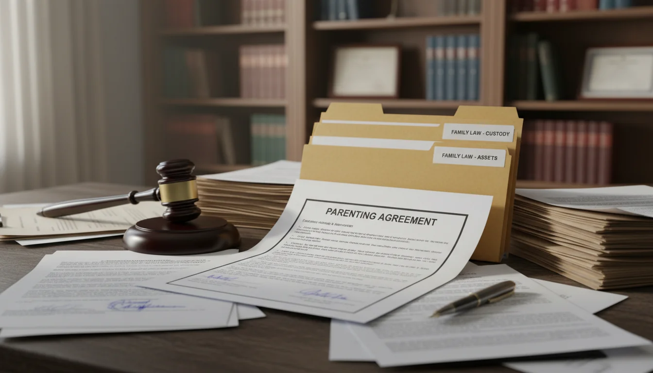 Family law documents on desk