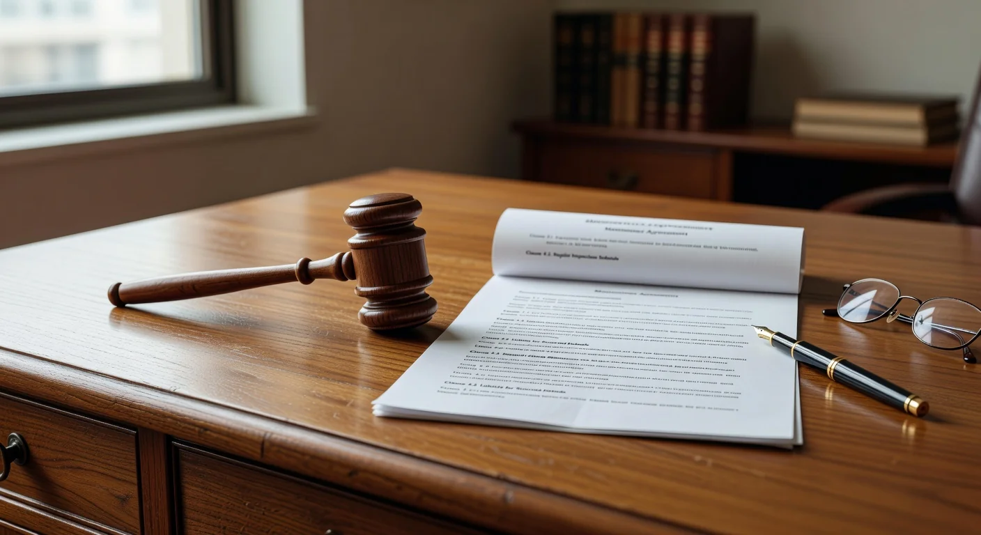 Gavel and contract on wooden desk