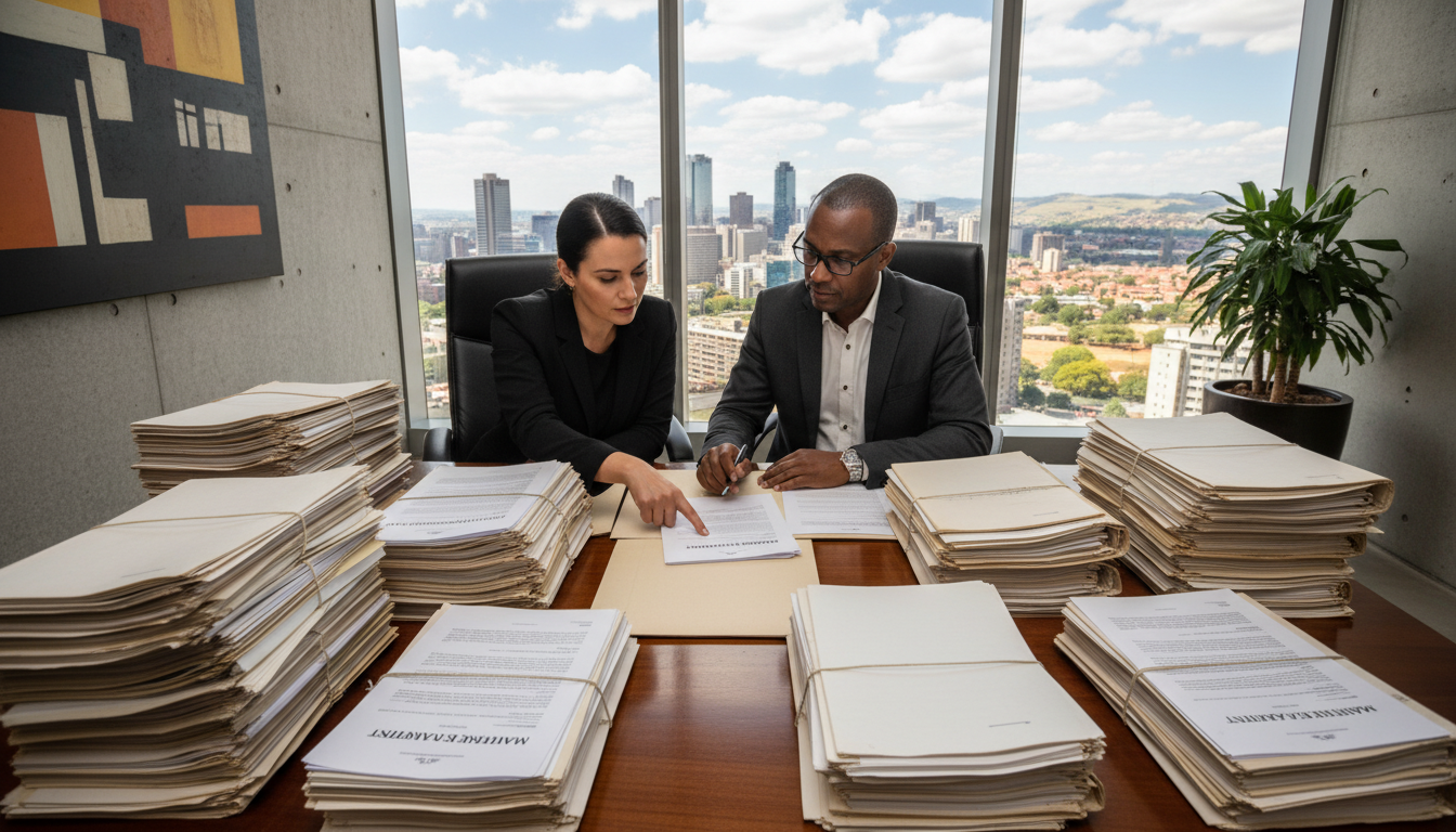 Legal professionals reviewing maintenance agreement