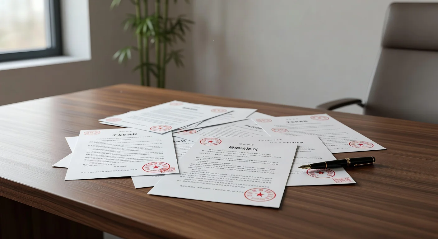 Legal documents on Chinese desk