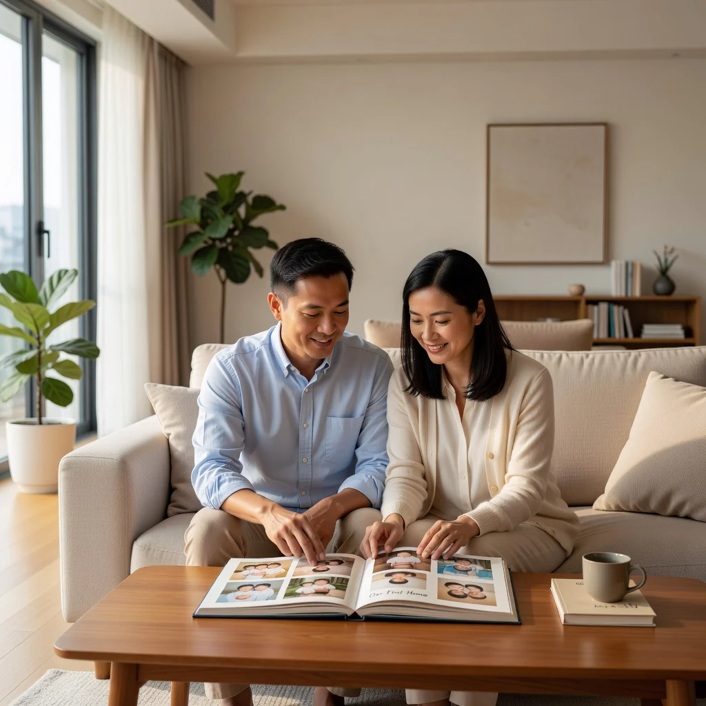 A photorealistic image depicting a serene family moment between two parents and their young child, symbolizing harmony and agreement in parenting arrangements, set in a cozy home environment with soft natural light.