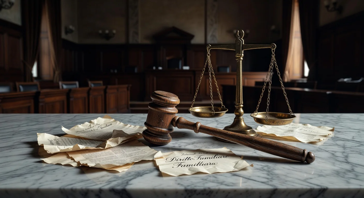 Court gavel and family justice scales
