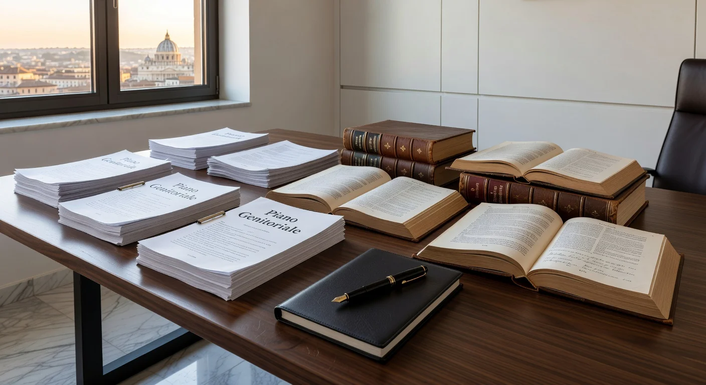 Italian family law documents on desk