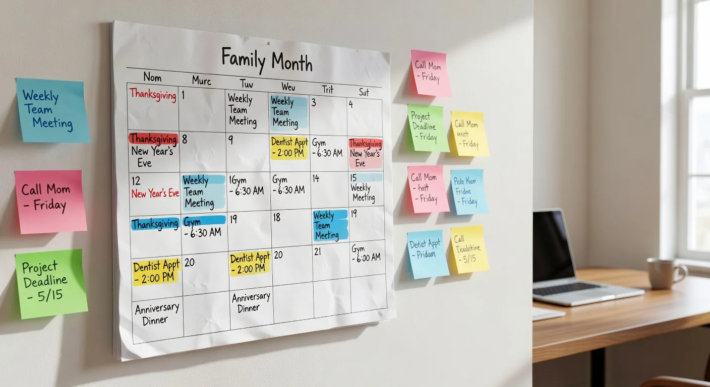 Family schedule on calendar