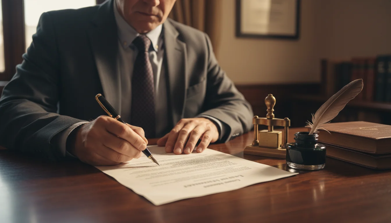 Person signing will at lawyer's desk