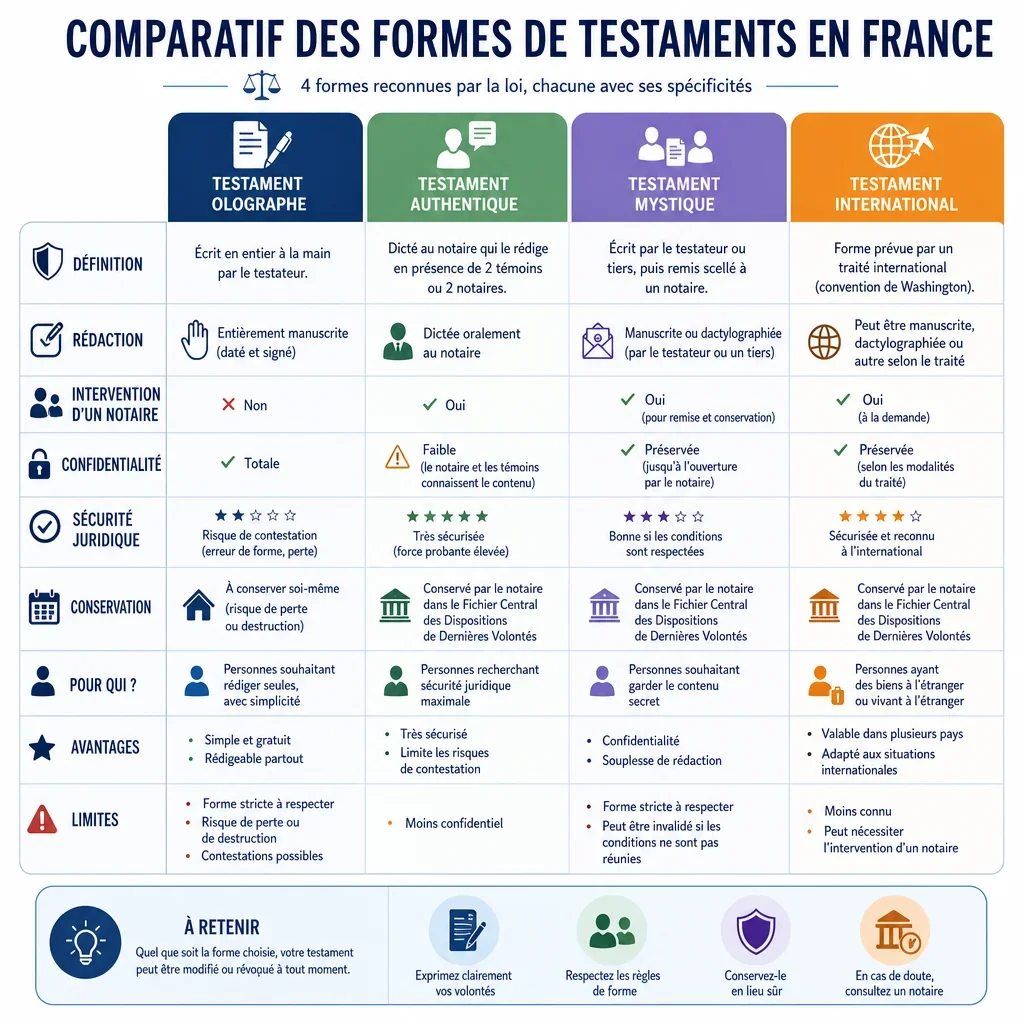 Comparatif des formes de testaments en France