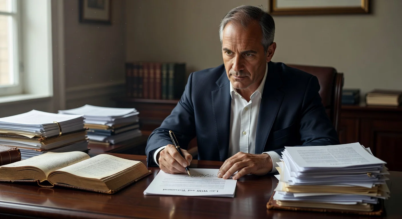Elderly person signing legal document