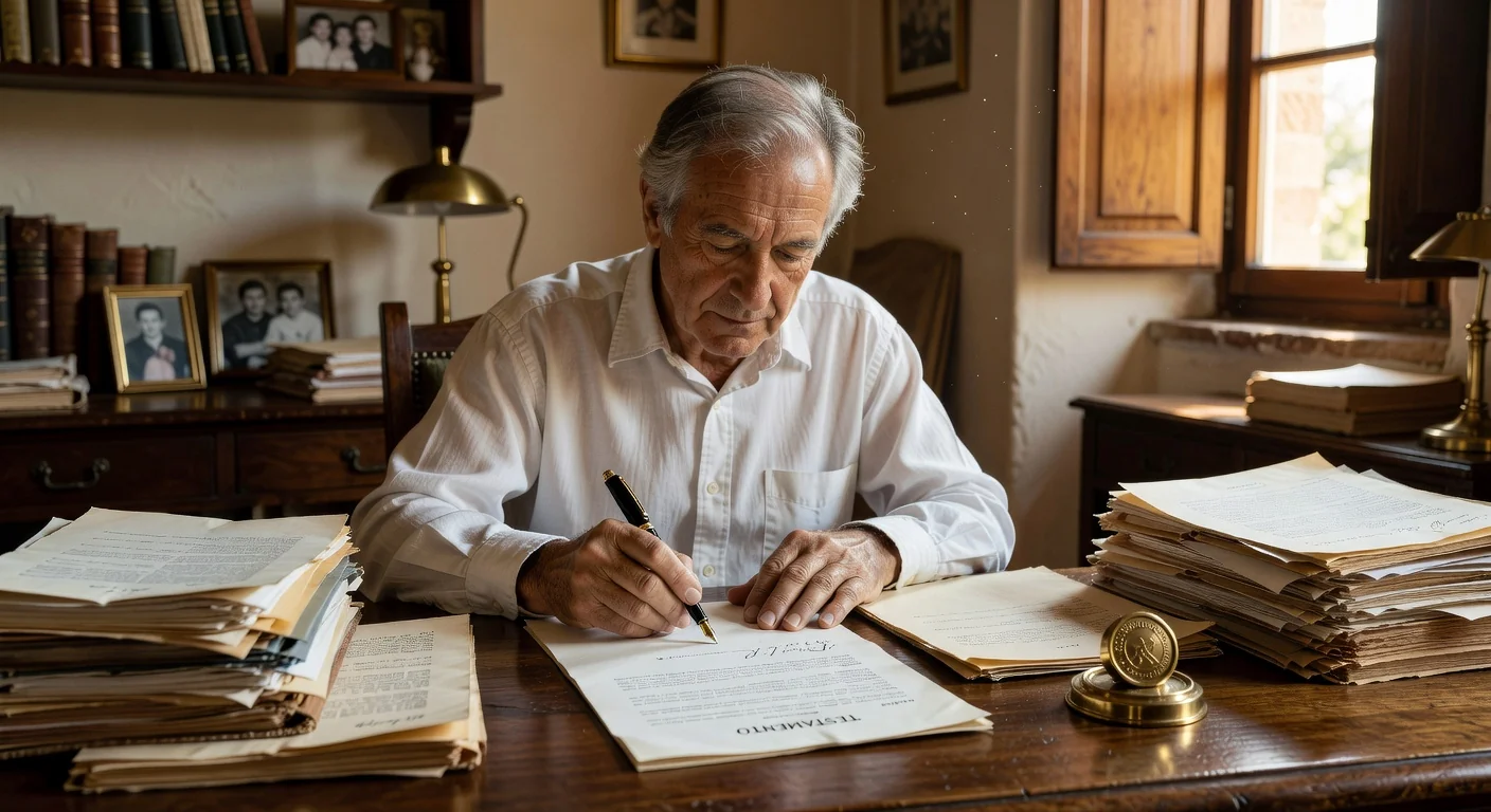 Elderly person signing a will document