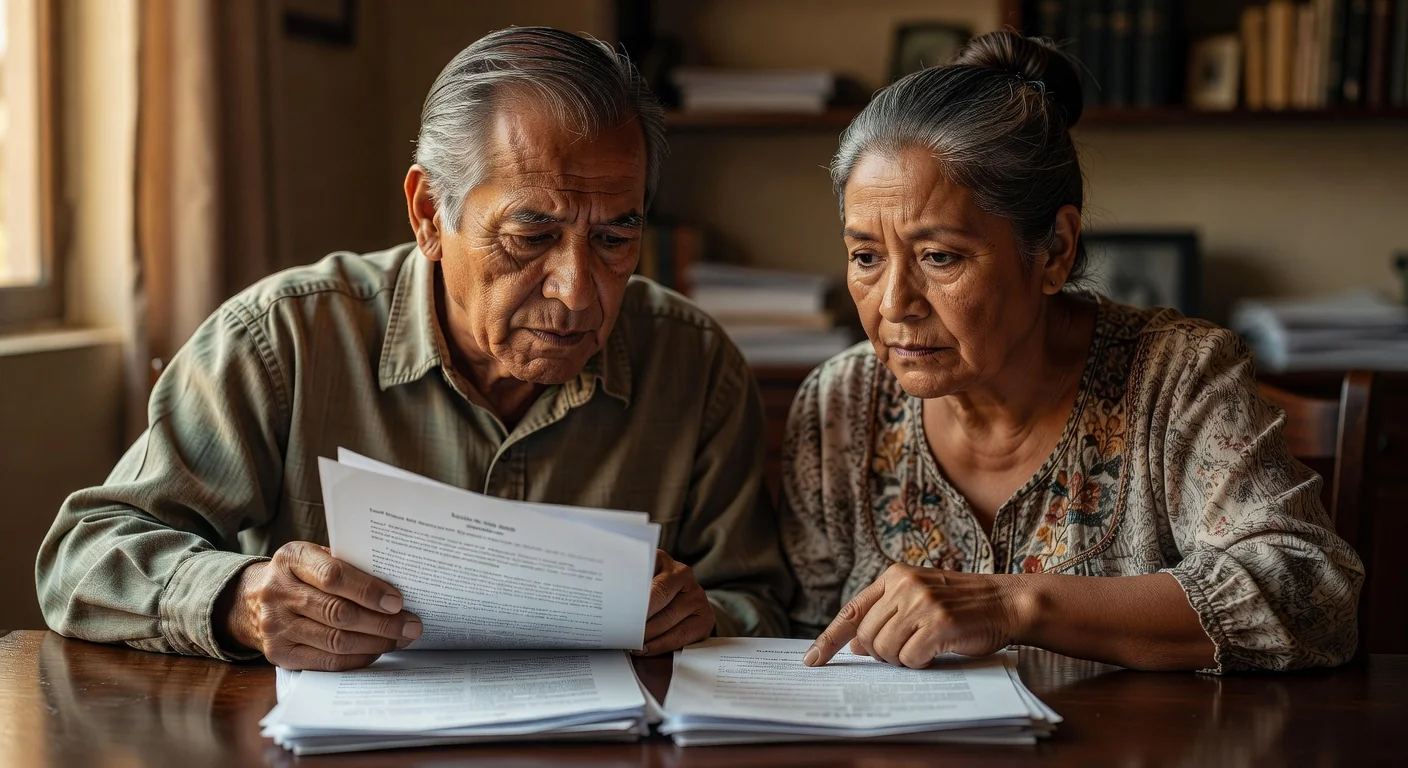 Elderly couple reviewing will papers