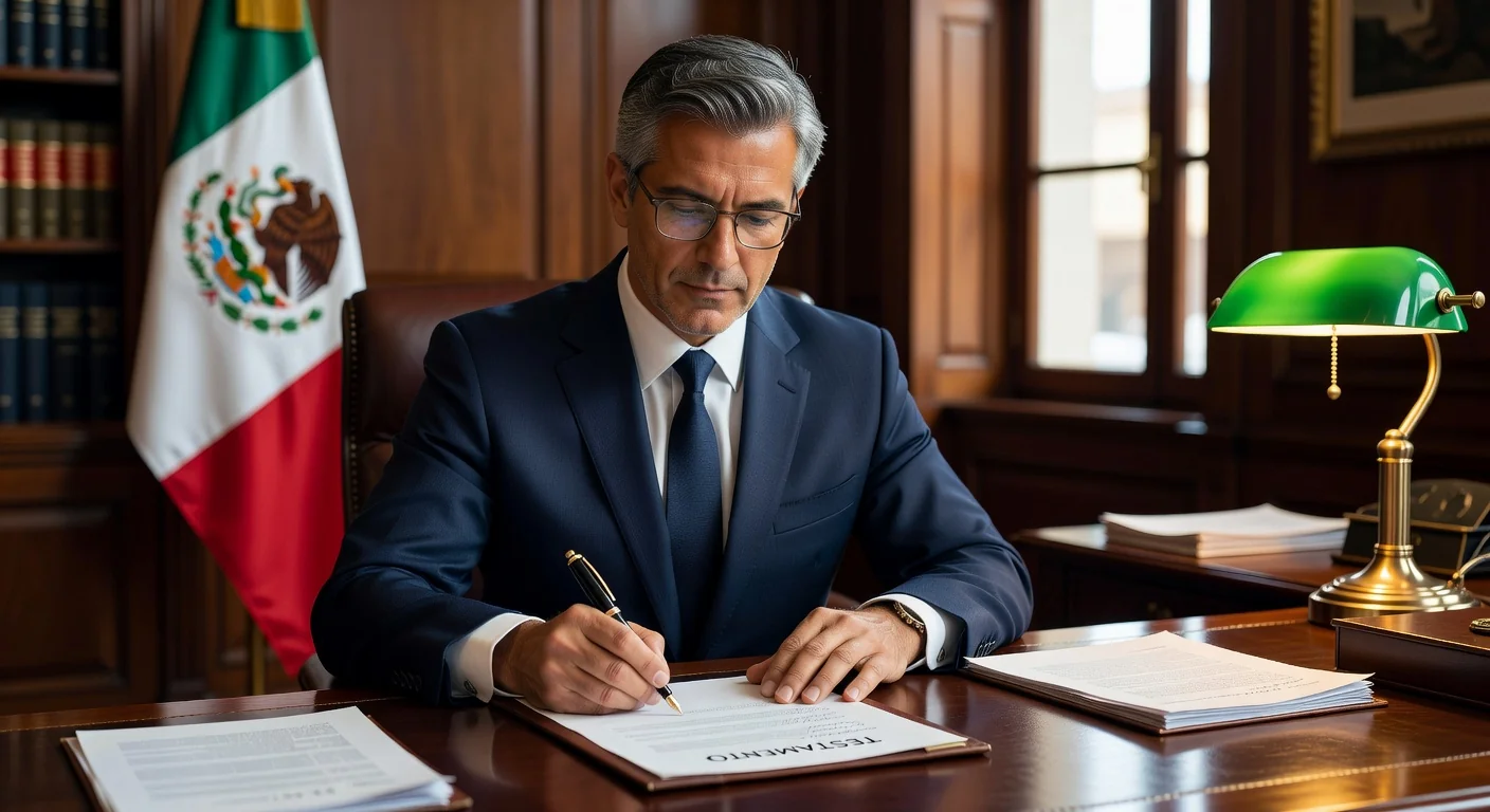 Mexican notary signing legal document
