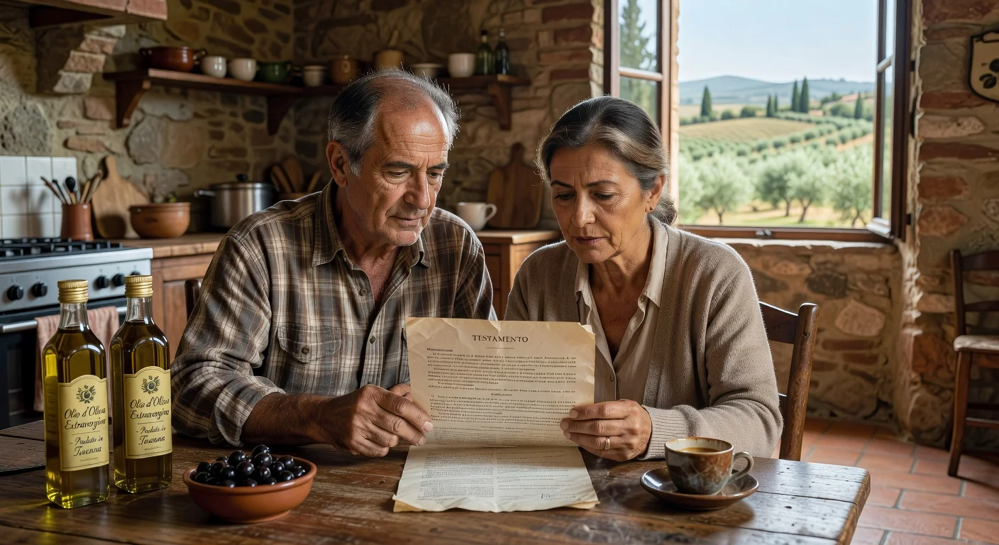 Elderly couple reviewing testament in Italy