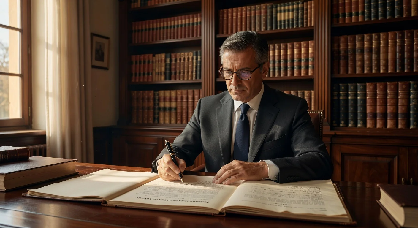 Italian notary signing legal document