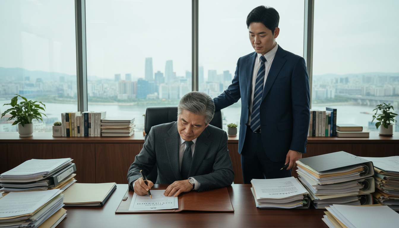 Elderly Korean signing will document