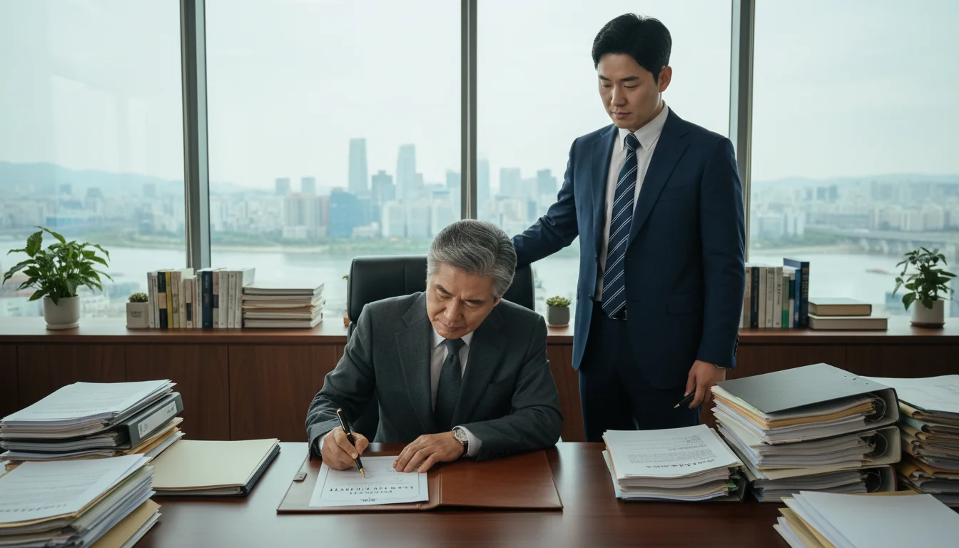 Elderly Korean signing will document