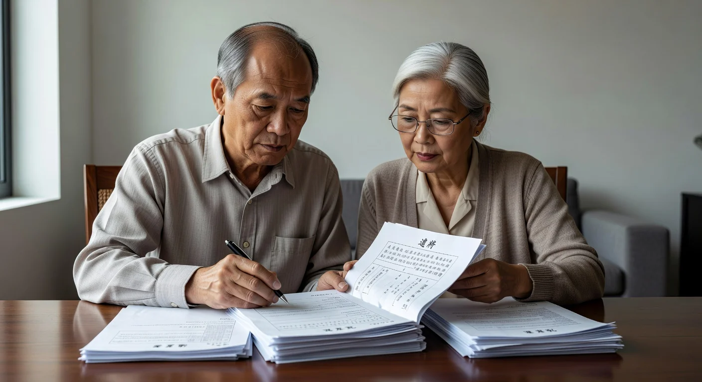 Elderly couple reviewing will documents