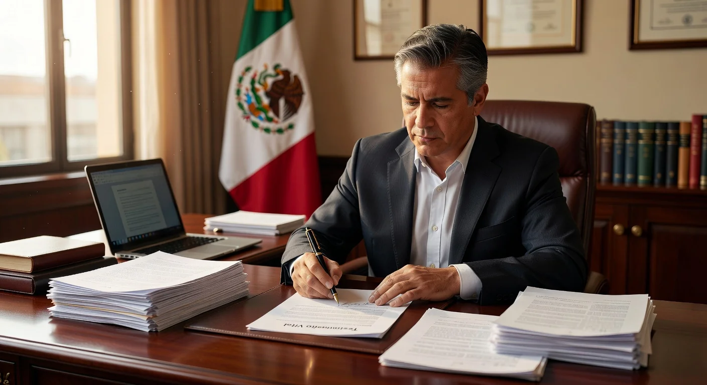 Adult signing legal document in office