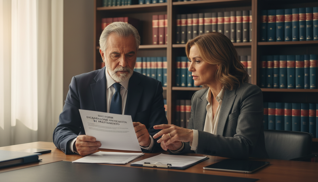 Elderly person consulting lawyer