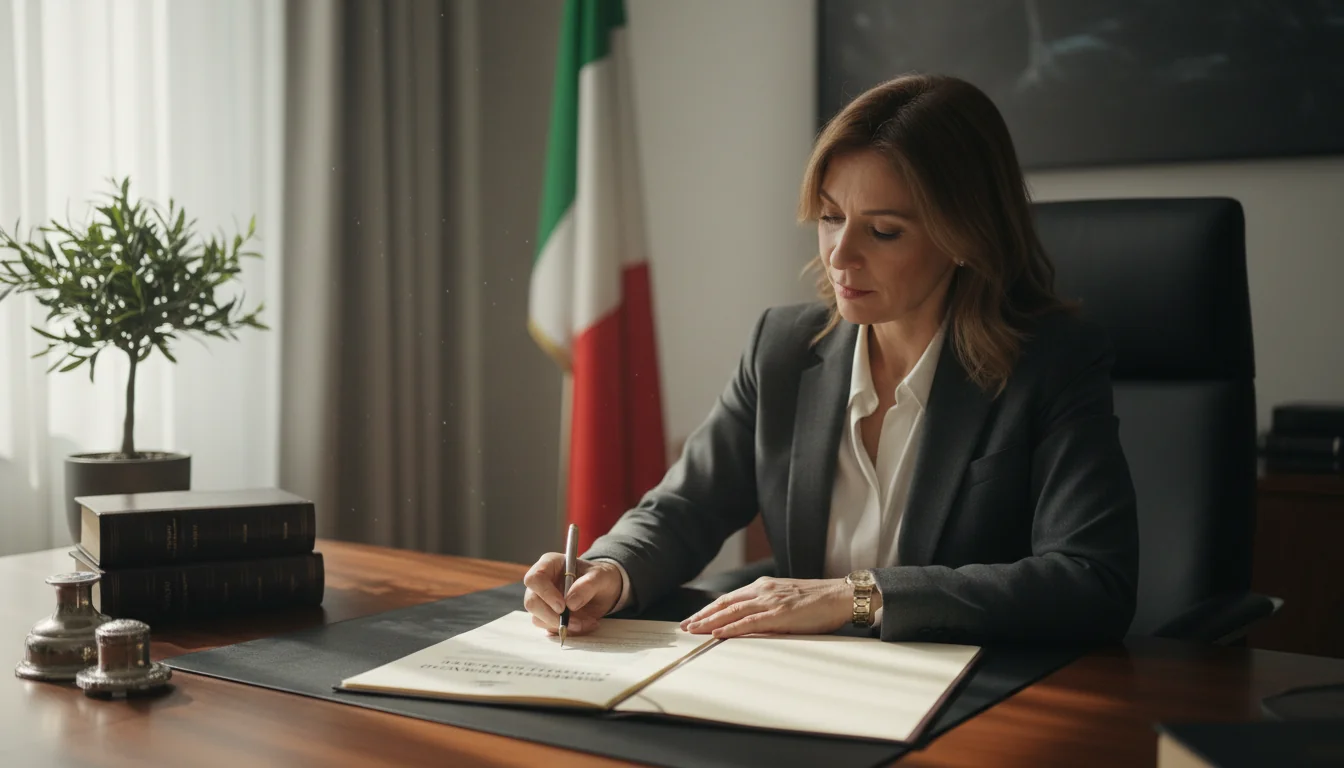 Italian legal document signing scene