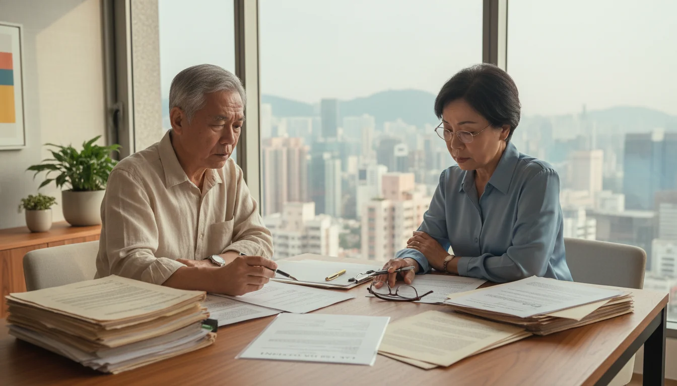 Elderly couple reviewing legal papers