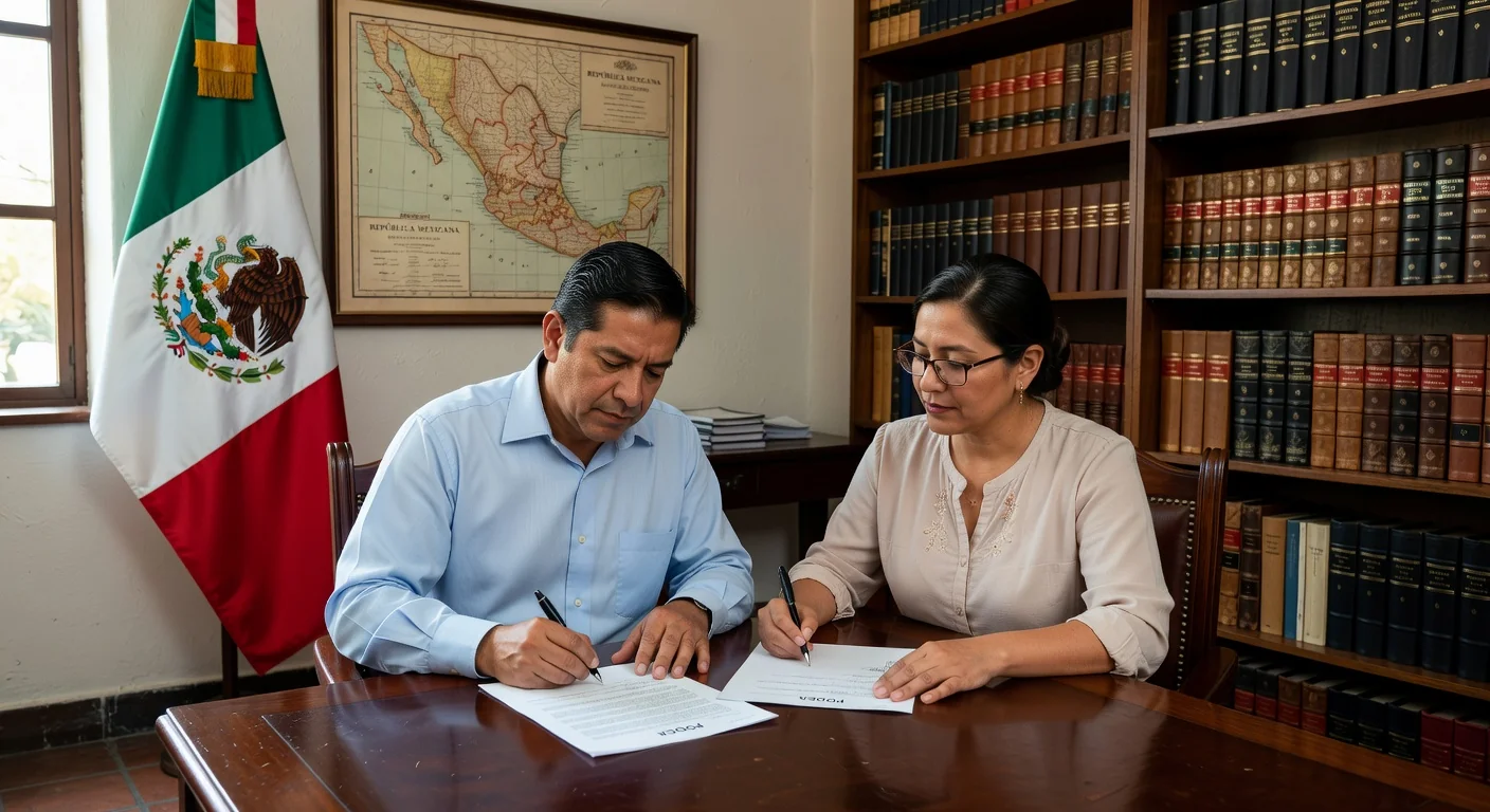 Adult signing legal document with witness