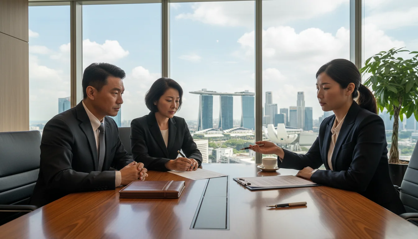 Elderly couple signing trust document