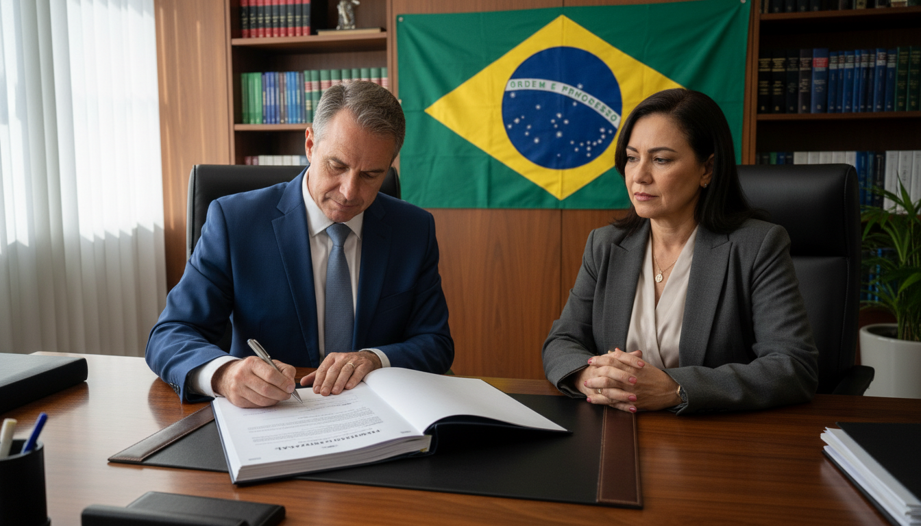 Legal document signing scene