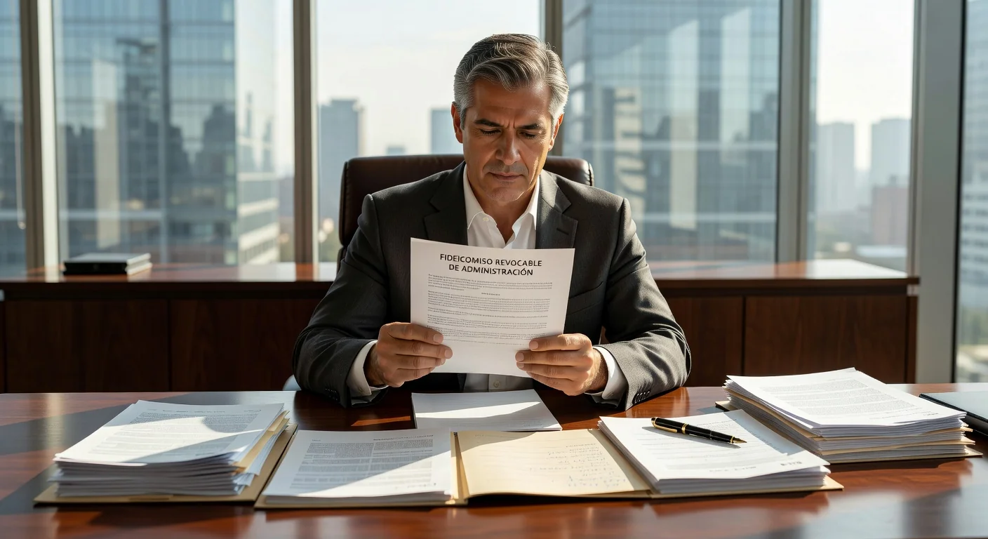 Mexican lawyer reviewing fideicomiso documents