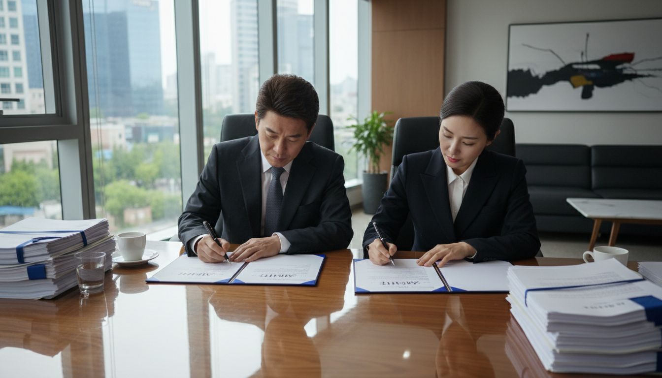 Legal documents signing scene