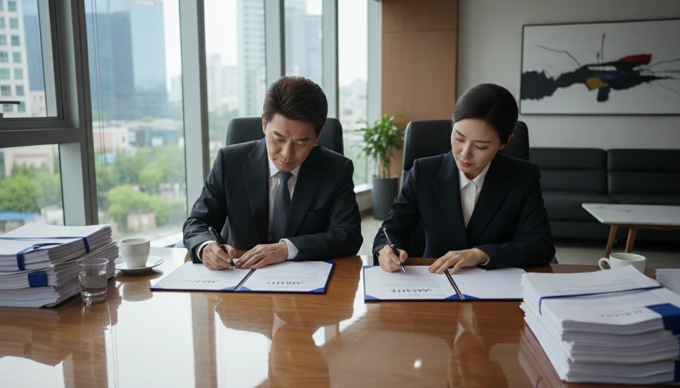 Legal documents signing scene