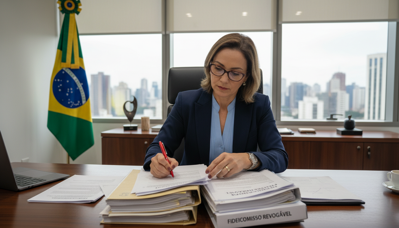 Brazilian lawyer reviewing legal papers