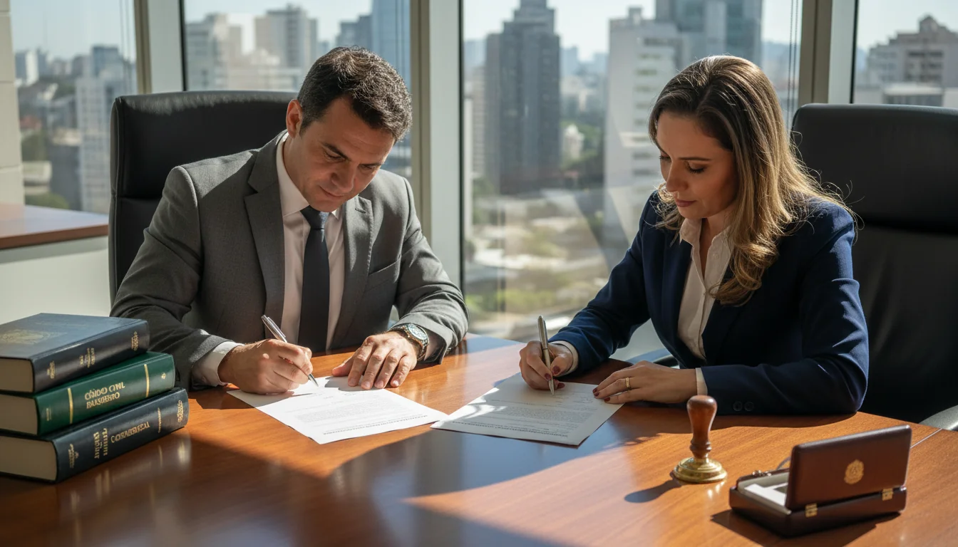 Signing Brazilian trust agreement document