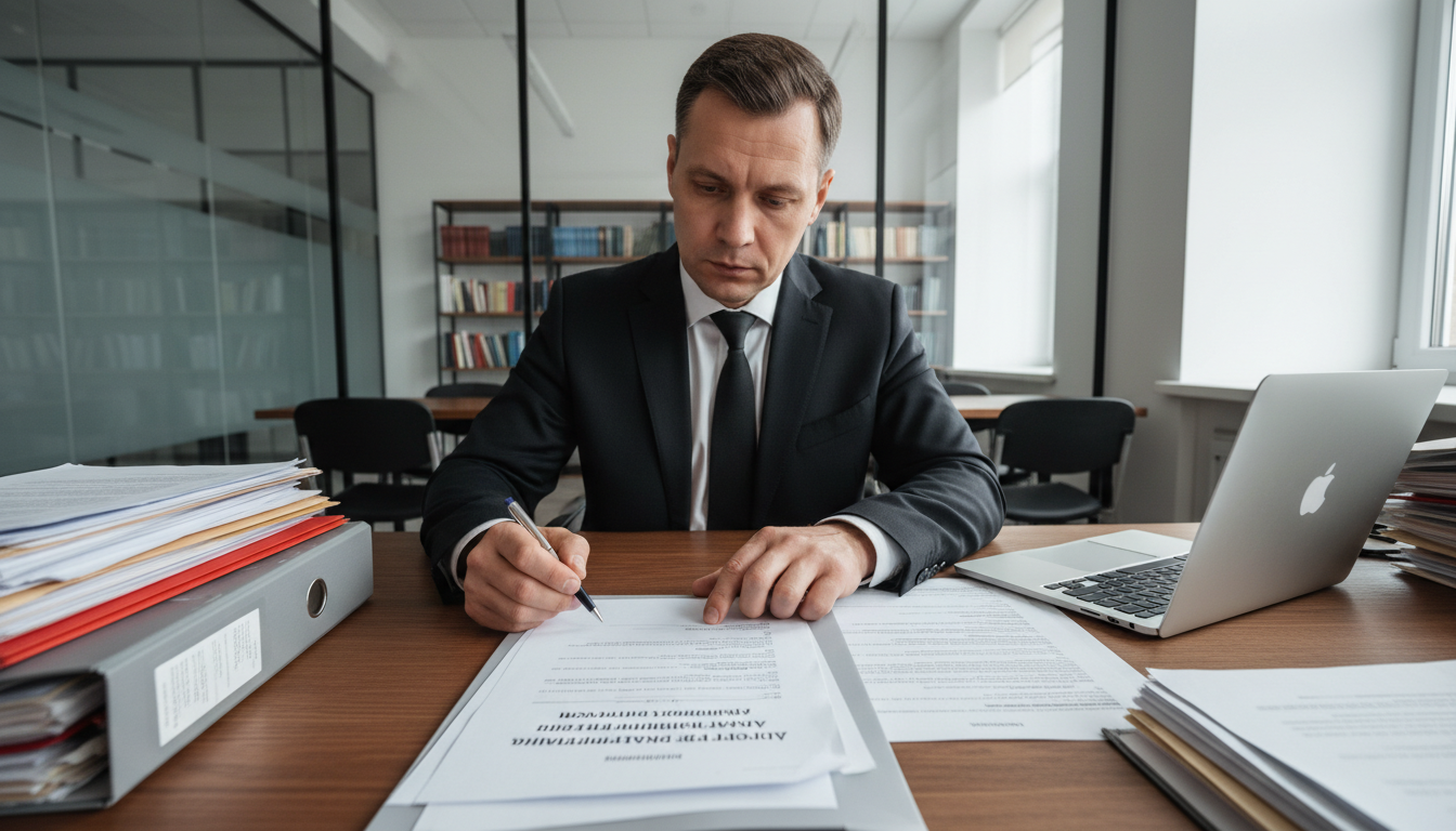 Russian lawyer reviewing property trust contract