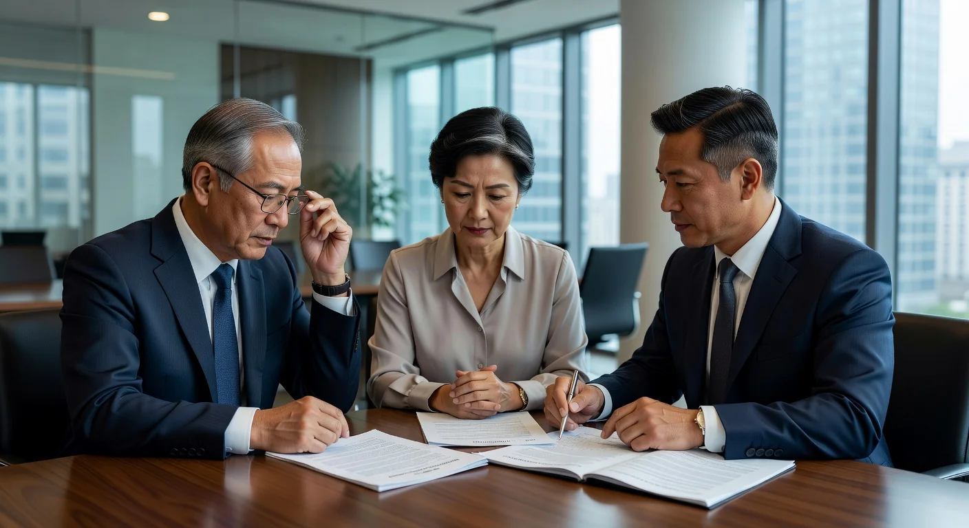 Elderly couple consulting lawyer
