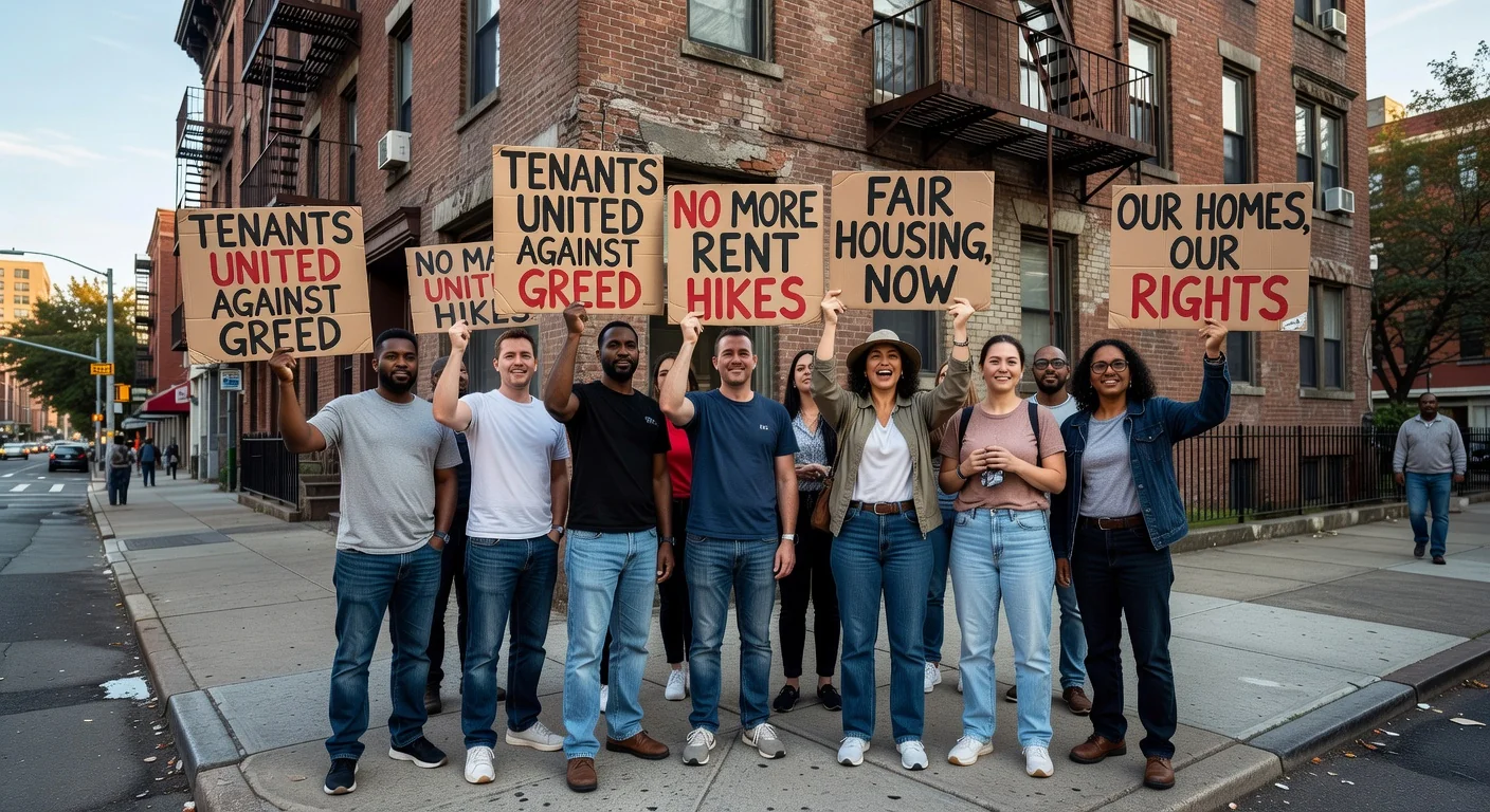 Group of tenants protesting rent hike