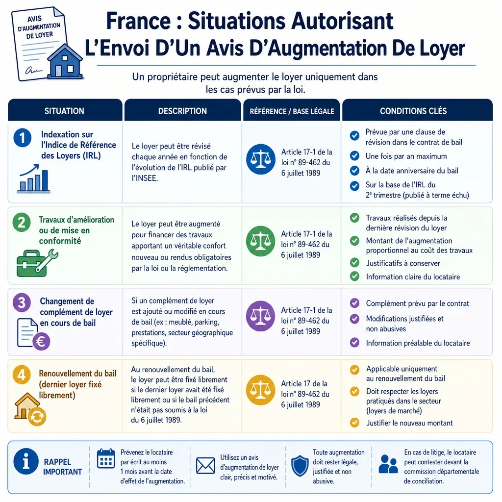 Situations autorisant l’envoi d’un avis d’augmentation de loyer