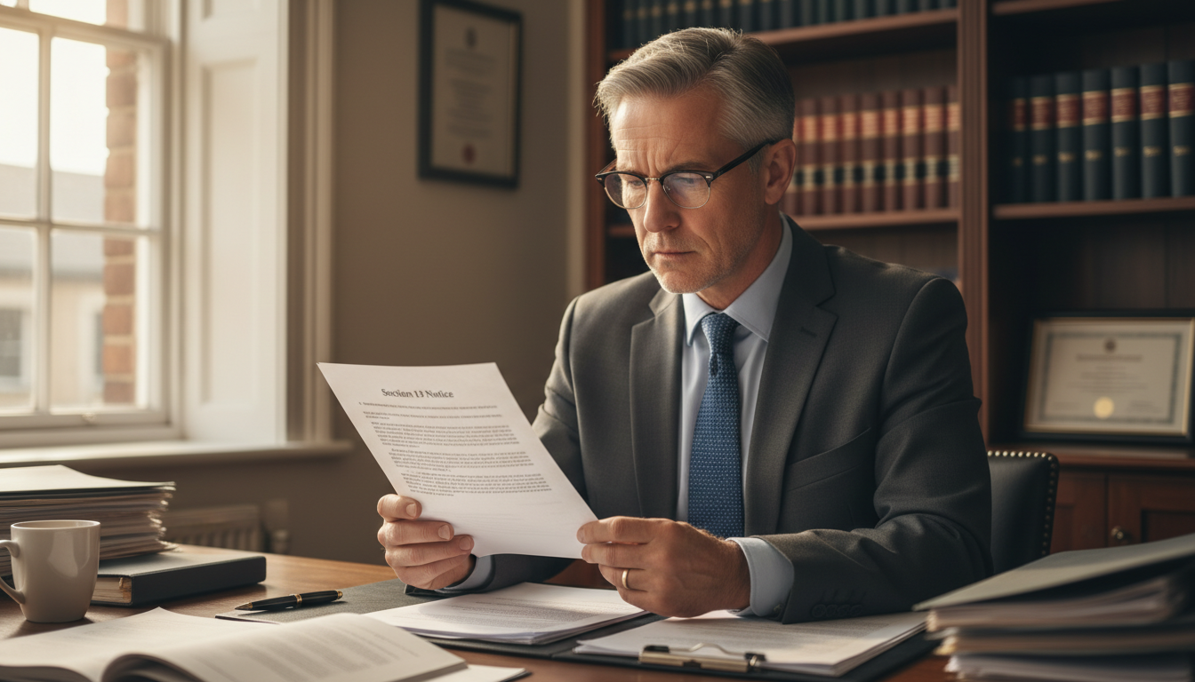 Solicitor reviewing Section 13 notice