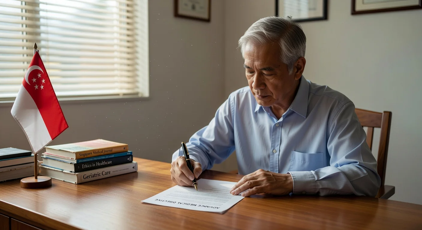 Elderly person signing medical directive.