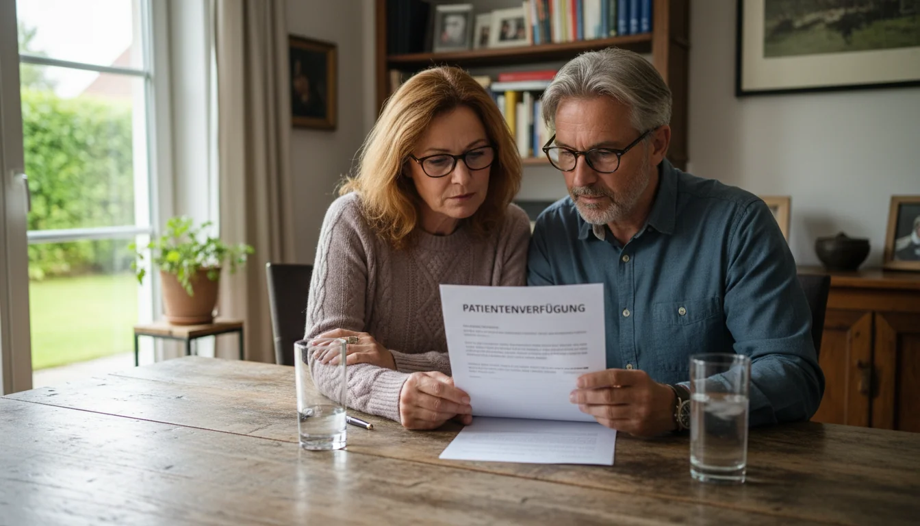 Elderly couple reviewing legal document