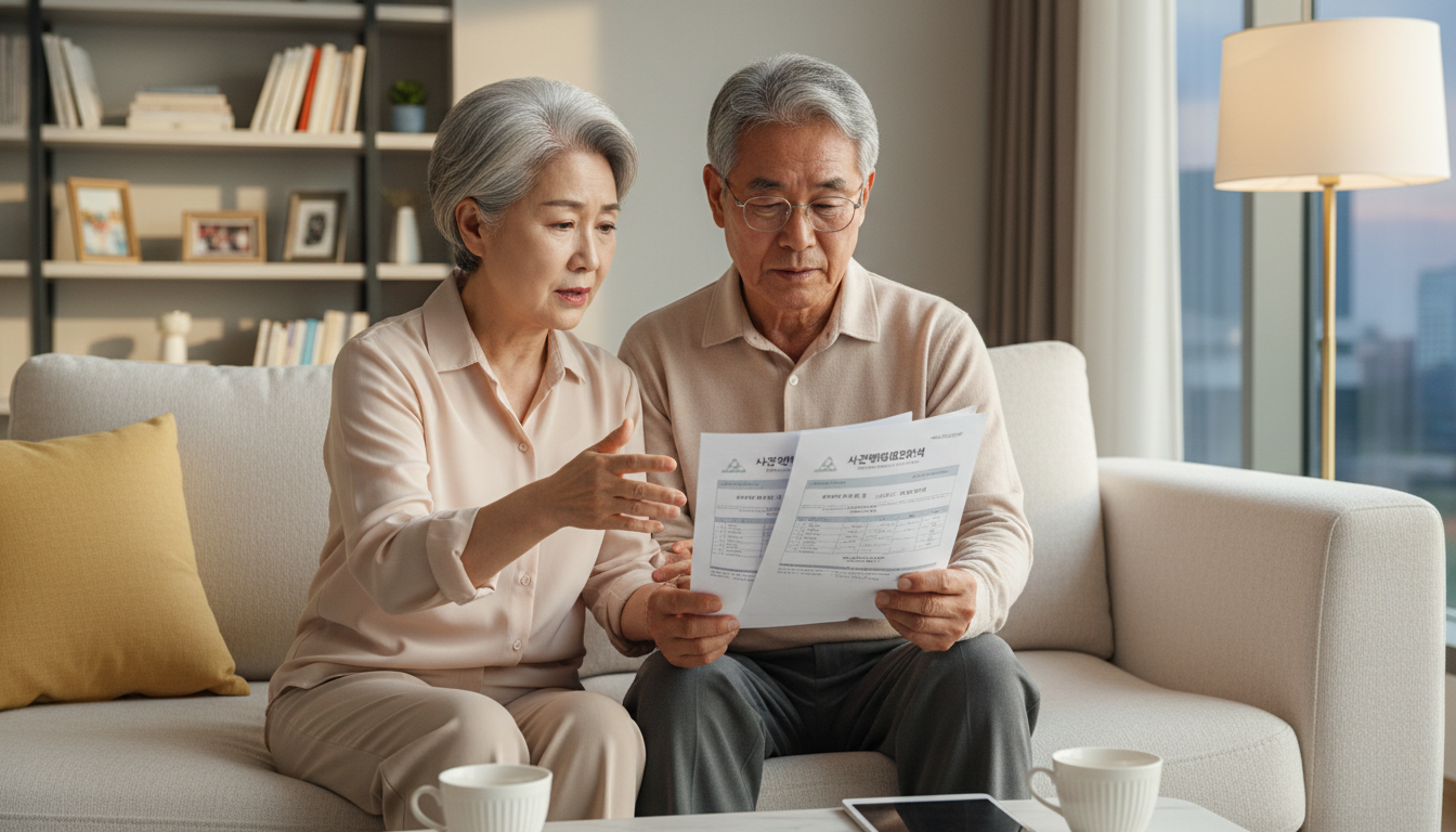 Elderly couple discussing healthcare choices