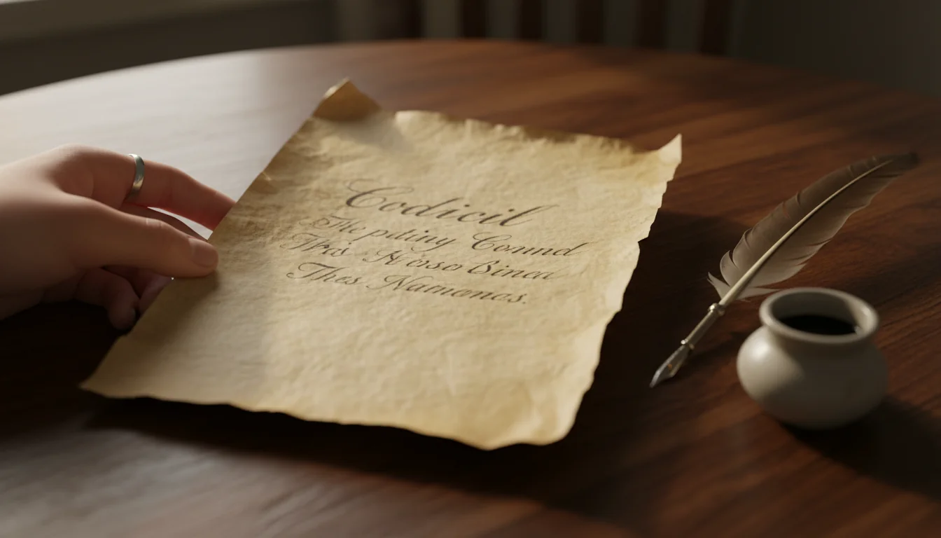 Handwritten codicille on antique paper