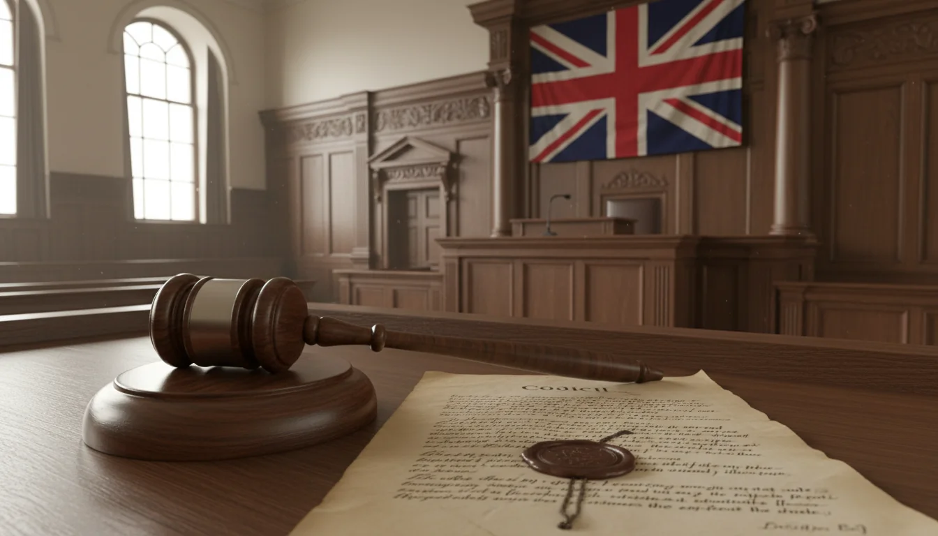 Gavel and codicil in courtroom