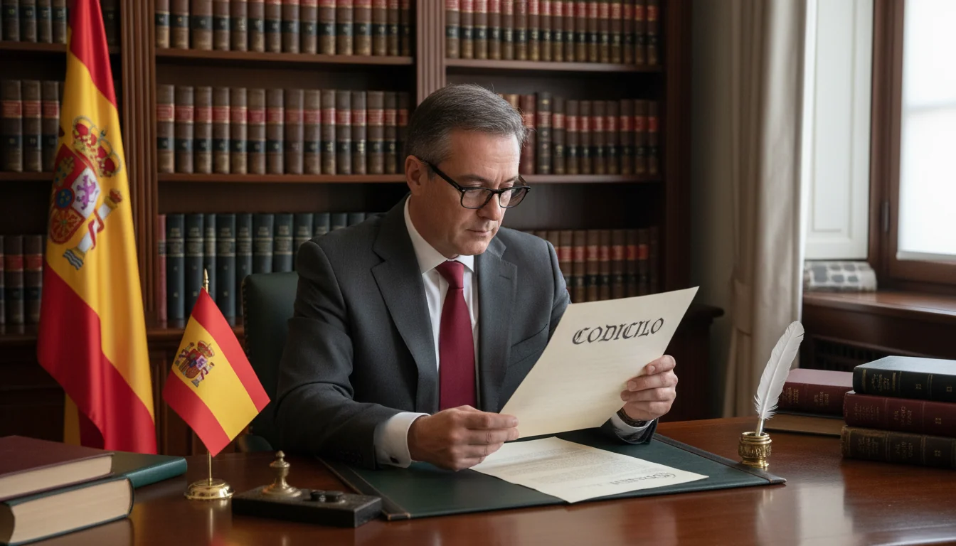 Spanish lawyer reviewing codicilo document