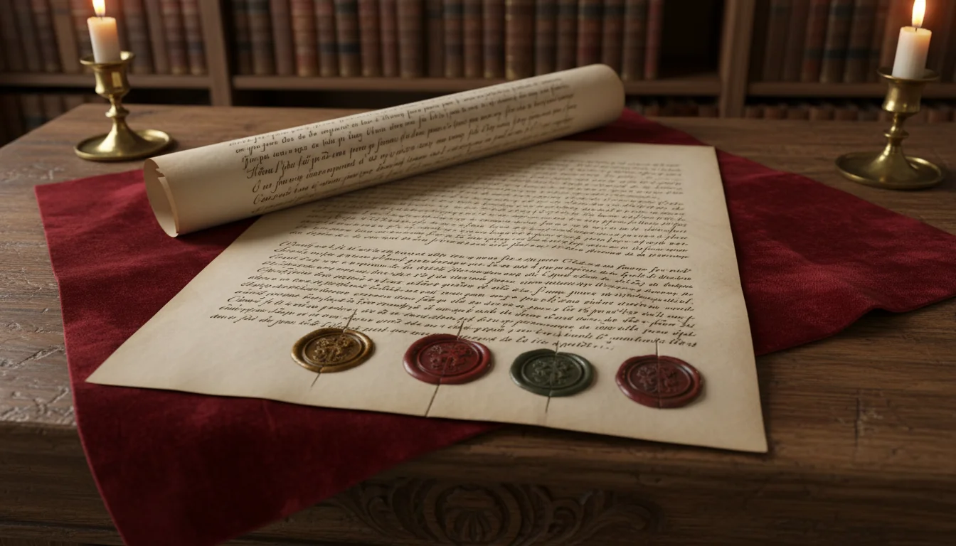 Historical French codicil legal scroll