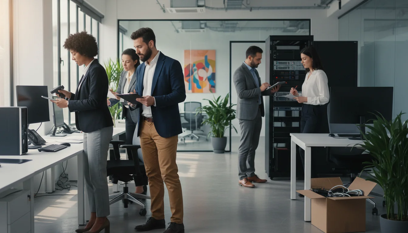 Business team auditing office assets