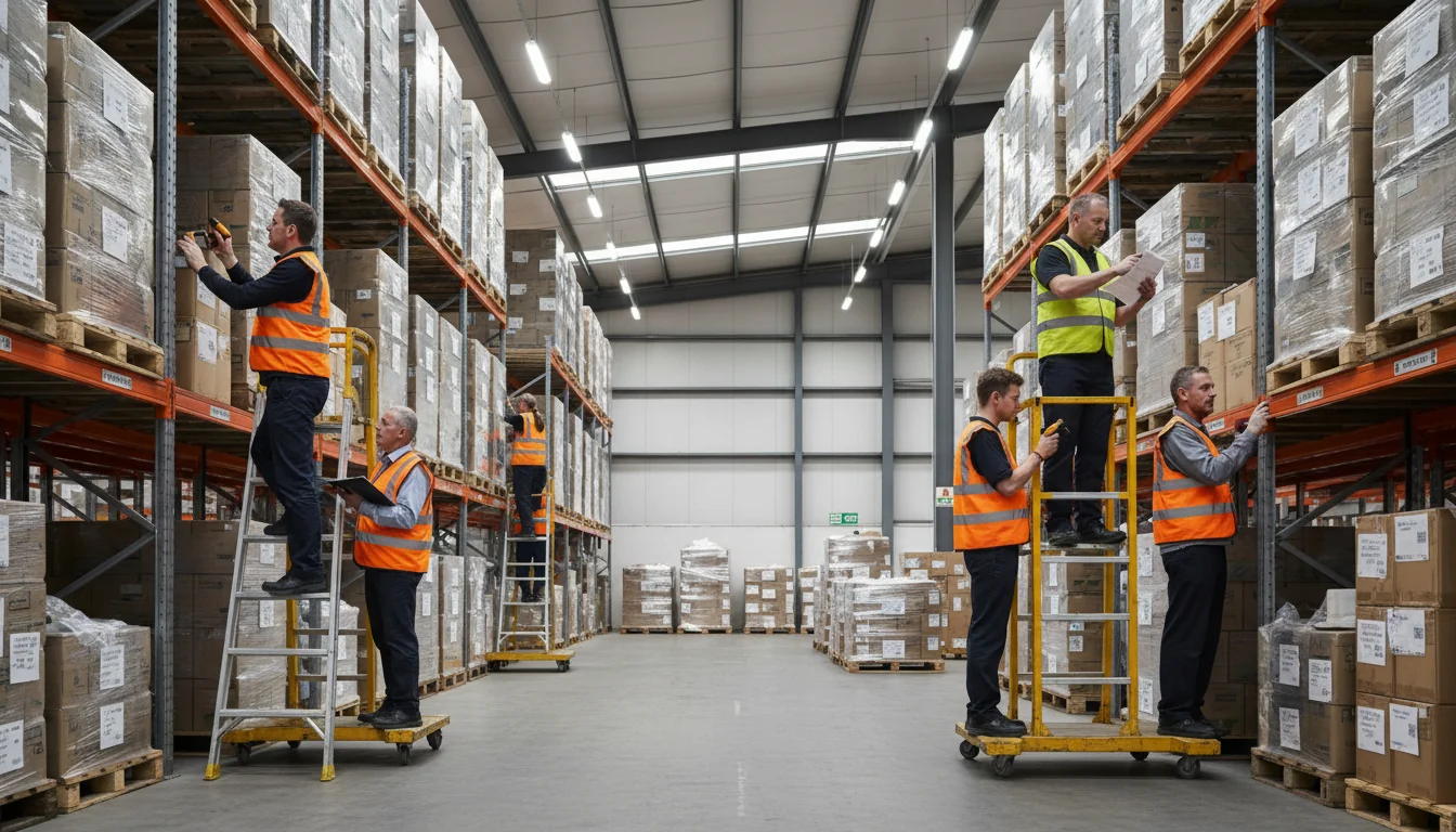 Warehouse staff counting stock items
